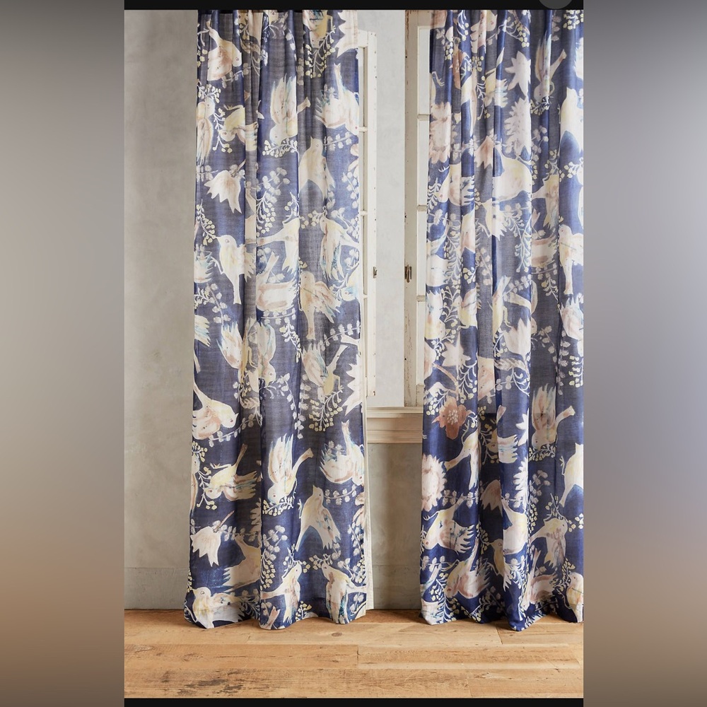 Anthro Odelina 50 x 108 bird curtain panel